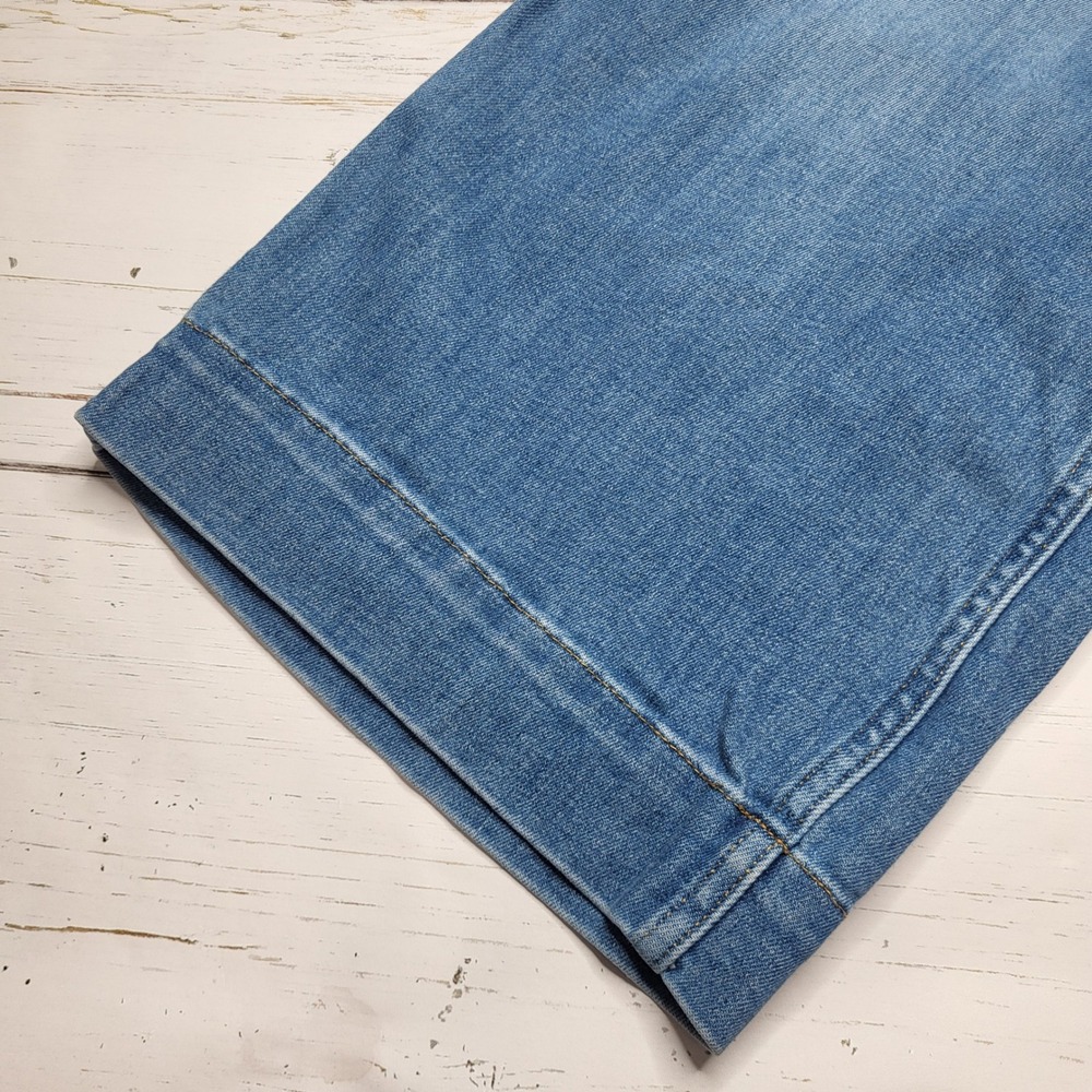 Spanx Blue Pull On Crop Wide Leg Jeans High Waist Denim Stretch Minimalist Large - Picture 6 of 8